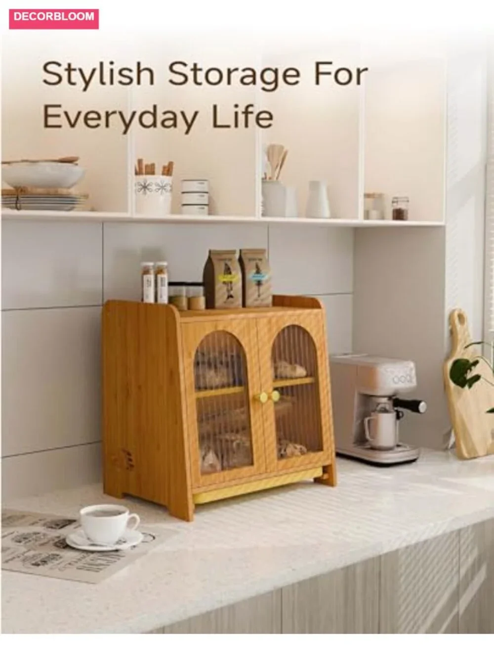 Double Layer Bamboo Bread Box with Acrylic Window and Cutting Board